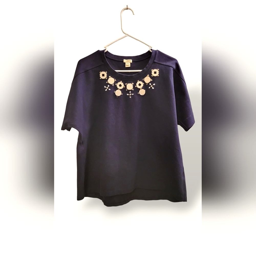 JCrew Black Jeweled Top Size XXl